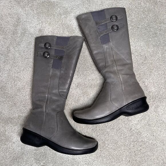 Keen Bern Baby Tall Riding Boots Women’s 7 Gray Leather Zipper Wedge Heels - Picture 2 of 16